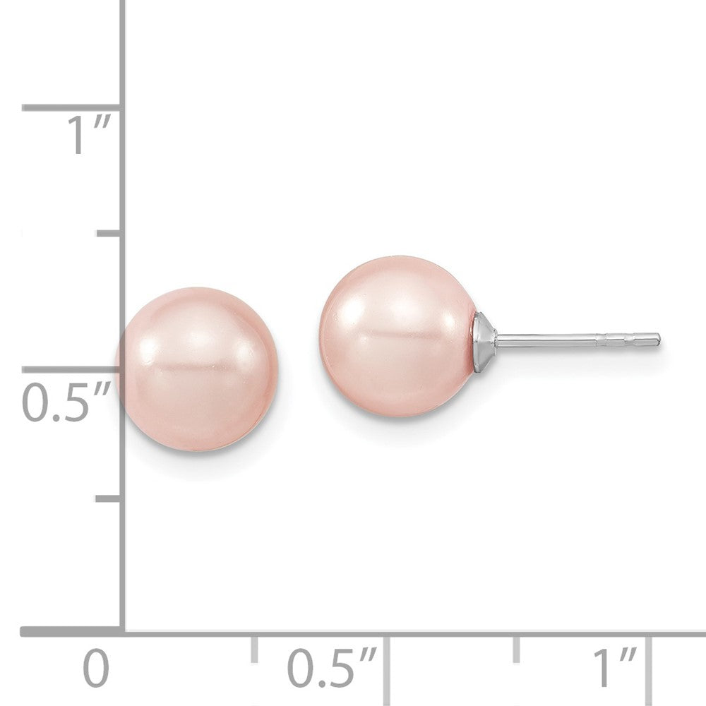Sterling Silver Majestic Rhodium-Plated 8-9mm Pink Imitation Shell Pearl Stud Earrings