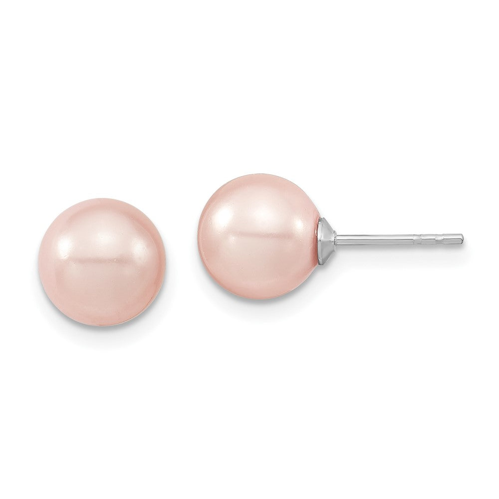 Sterling Silver Majestic Rhodium-Plated 8-9mm Pink Imitation Shell Pearl Stud Earrings