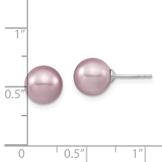Sterling Silver Majestic Rhodium-Plated 8-9mm Purple Imitation Shell Pearl Stud Earrings