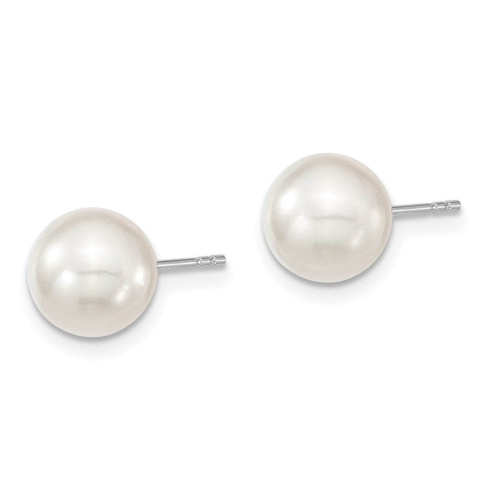 Sterling Silver Majestic Rhodium-Plated 8-9mm White Imitation Shell Pearl Stud Earrings