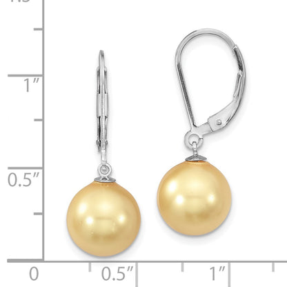 Sterling Silver Majestik Rhodium-Plated 10-11mm Yellow Imitation Shell Pearl Leverback Dangle Earrings