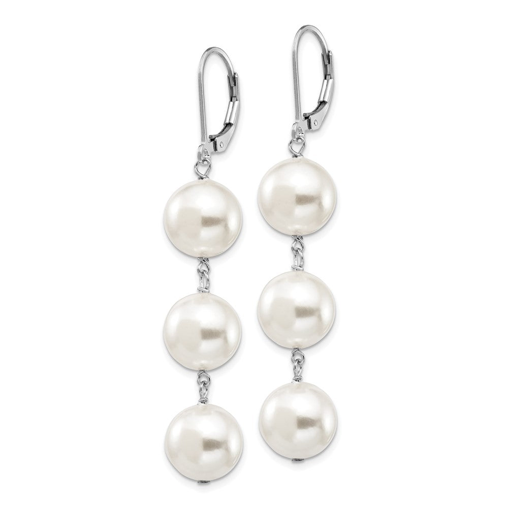 Sterling Silver Majestik Rhodium-Plated 10-11mm Imitation Shell Pearl Dangle Earrings