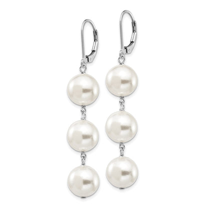 Sterling Silver Majestik Rhodium-Plated 10-11mm Imitation Shell Pearl Dangle Earrings