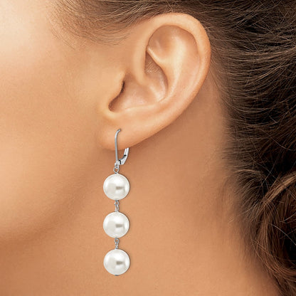Sterling Silver Majestik Rhodium-Plated 10-11mm Imitation Shell Pearl Dangle Earrings