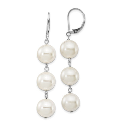 Sterling Silver Majestik Rhodium-Plated 10-11mm Imitation Shell Pearl Dangle Earrings