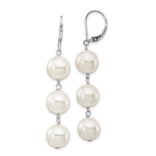 Sterling Silver Majestik Rhodium-Plated 10-11mm Imitation Shell Pearl Dangle Earrings