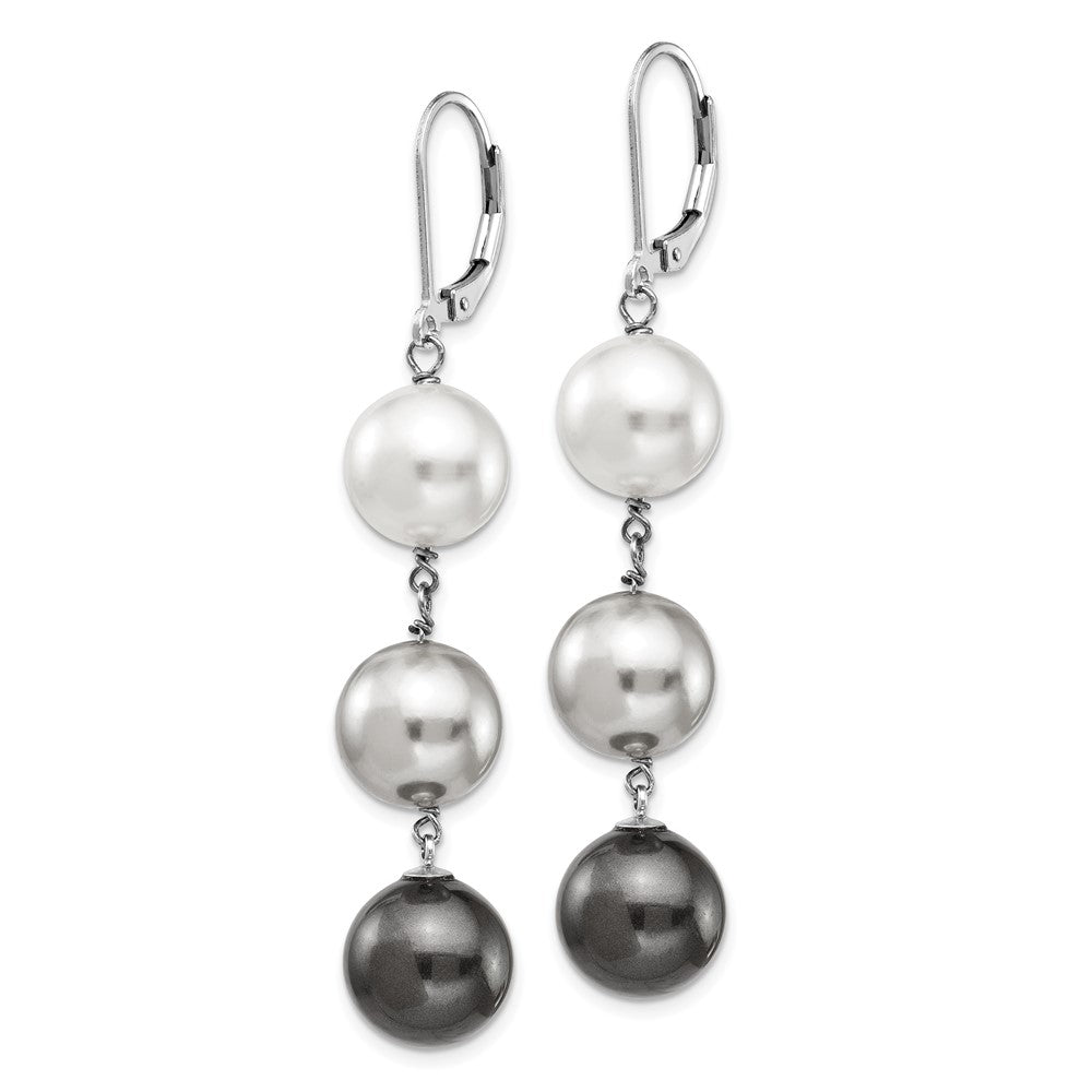Sterling Silver Majestik Rhodium-Plated 10-11mm White Grey And Black Imitation Shell Pearl Dangle Earrings