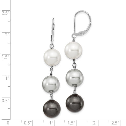 Sterling Silver Majestik Rhodium-Plated 10-11mm White Grey And Black Imitation Shell Pearl Dangle Earrings