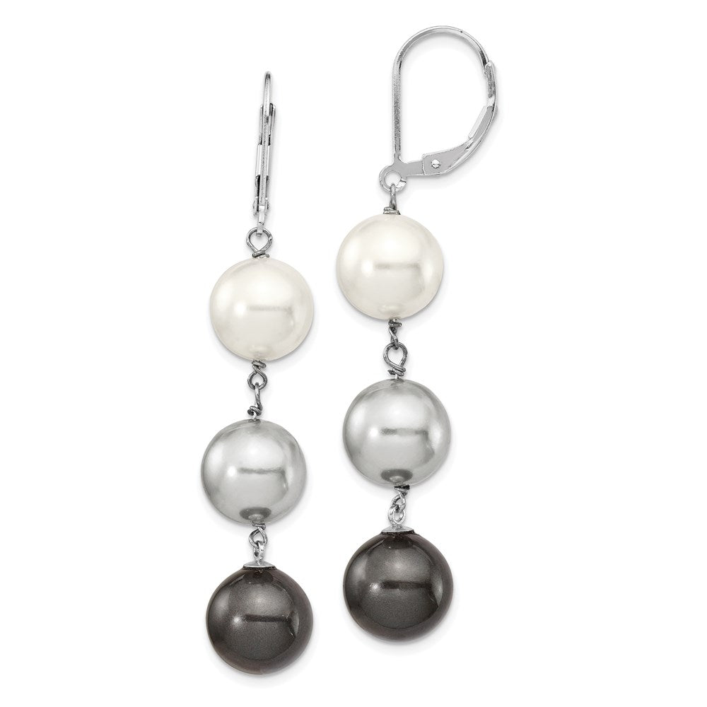 Sterling Silver Majestik Rhodium-Plated 10-11mm White Grey And Black Imitation Shell Pearl Dangle Earrings
