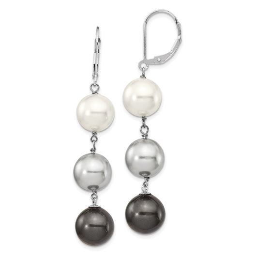 Sterling Silver Majestik Rhodium-Plated 10-11mm White Grey And Black Imitation Shell Pearl Dangle Earrings