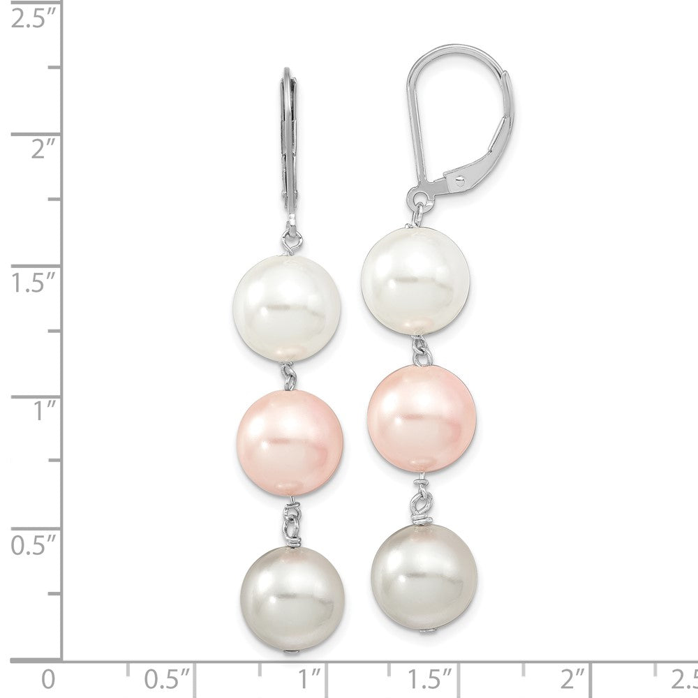 Sterling Silver Majestic Rhodium-Plated 10-11mm White Pink And Light Grey Imitation Shell Pearl Leverback Dangle Earrings