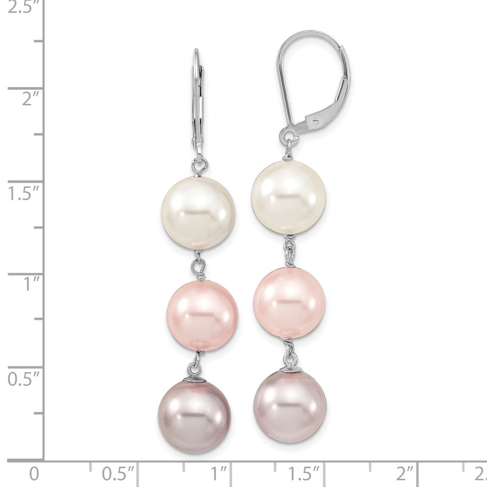 Sterling Silver Majestic Rhodium-Plated 10-11mm White Pink And Purple Imitation Shell Pearl Leverback Dangle Earrings