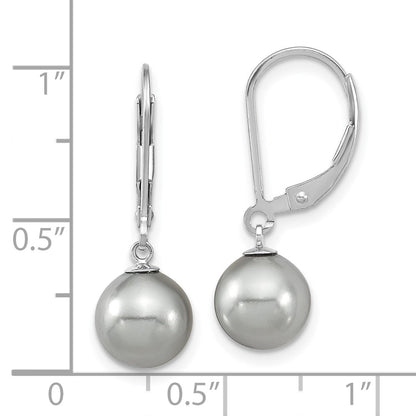 Sterling Silver Majestic Rhodium-Plated 8-9mm Grey Imitation Shell Pearl Leverback Dangle Earrings