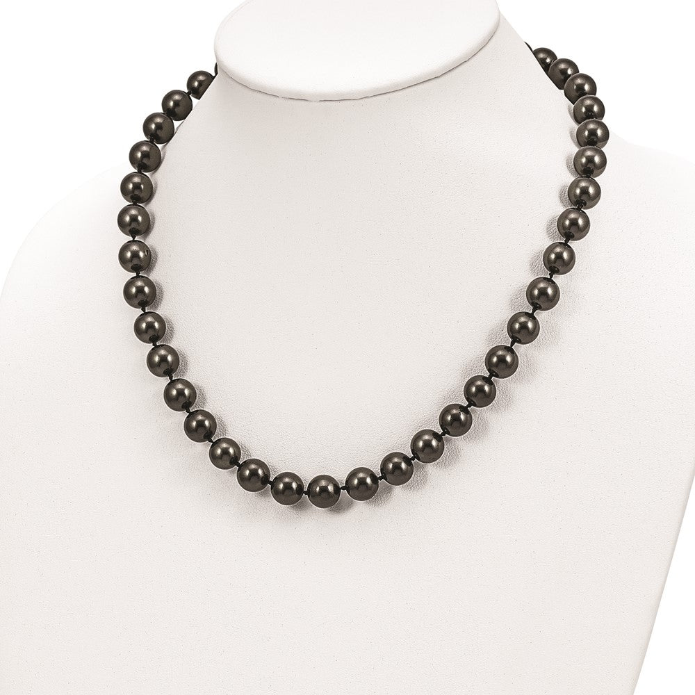Sterling Silver Majestic Rhodium Plated 10 11mm Black Imitation Shell Pearl Hand Knotted Necklace
