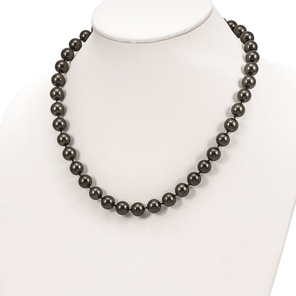 Sterling Silver Majestic Rhodium Plated 10 11mm Black Imitation Shell Pearl Hand Knotted Necklace