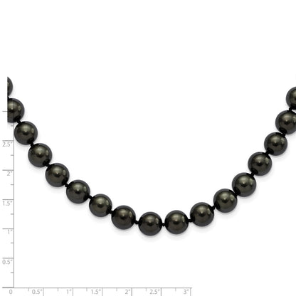 Sterling Silver Majestic Rhodium Plated 10 11mm Black Imitation Shell Pearl Hand Knotted Necklace