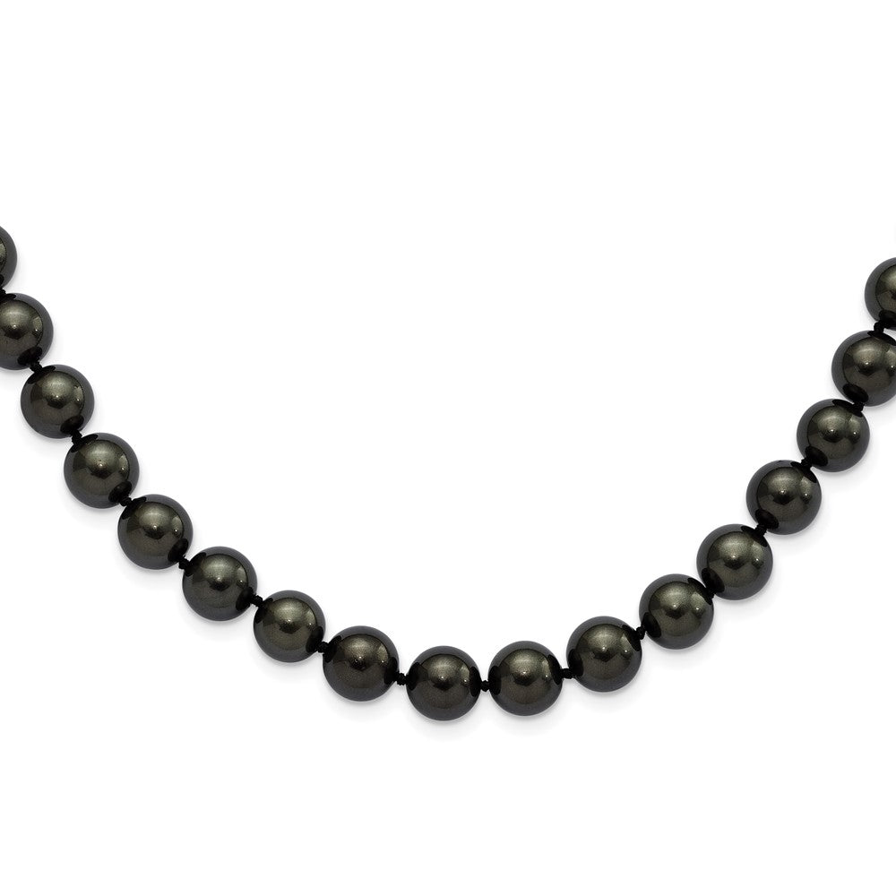 Sterling Silver Majestic Rhodium Plated 10 11mm Black Imitation Shell Pearl Hand Knotted Necklace