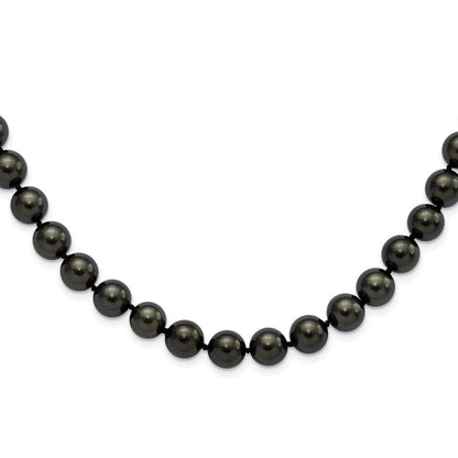 Sterling Silver Majestic Rhodium Plated 10 11mm Black Imitation Shell Pearl Hand Knotted Necklace
