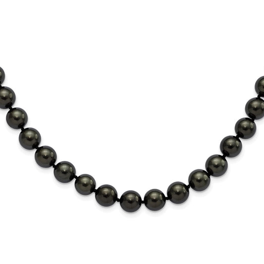 Sterling Silver Majestic Rhodium Plated 10 11mm Black Imitation Shell Pearl Hand Knotted Necklace