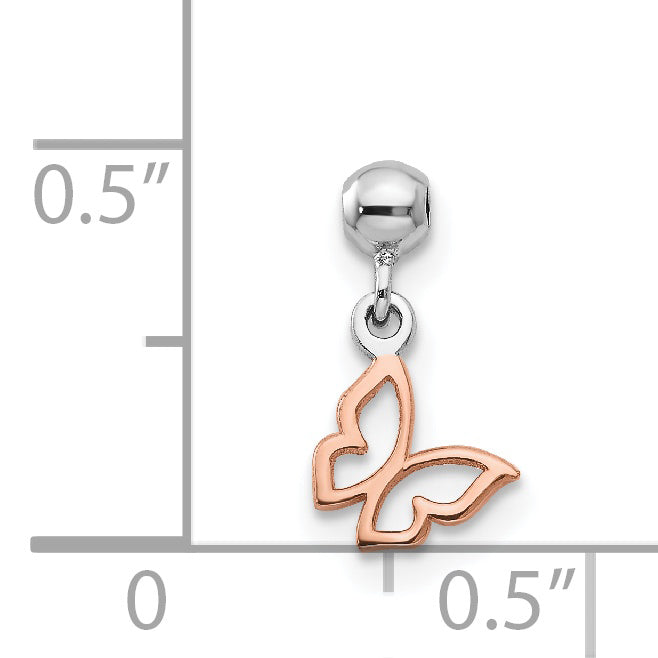 Sterling Silver Mio Memento Rhodium-Plated Rose-Tone Butterfly Charm