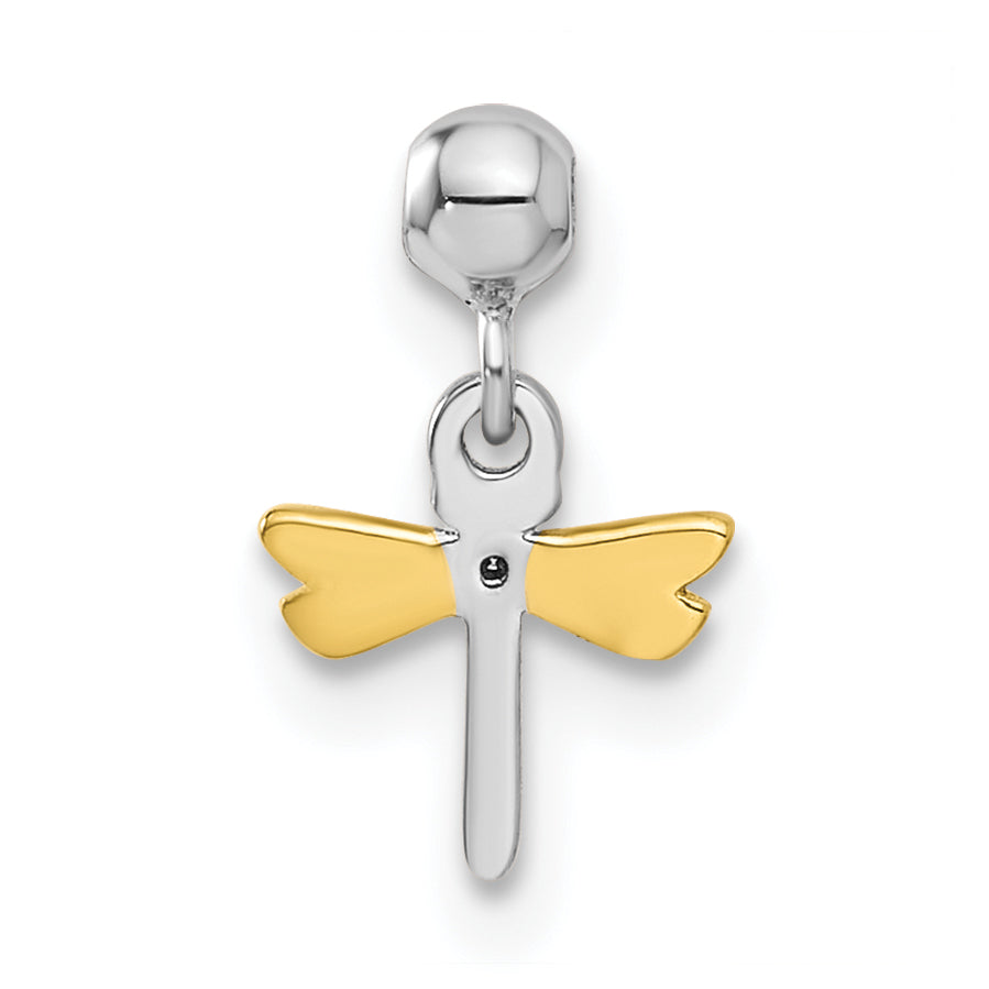 Sterling Silver Mio Memento Rhodium-Plated Gold-Tone Cz Dragonfly Charm