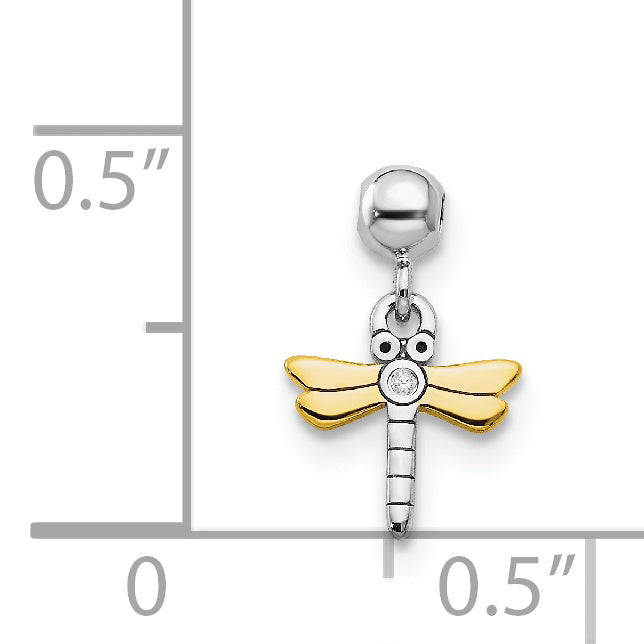 Sterling Silver Mio Memento Rhodium-Plated Gold-Tone Cz Dragonfly Charm