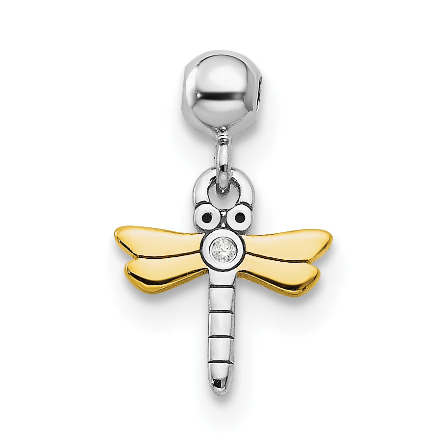 Sterling Silver Mio Memento Rhodium-Plated Gold-Tone Cz Dragonfly Charm