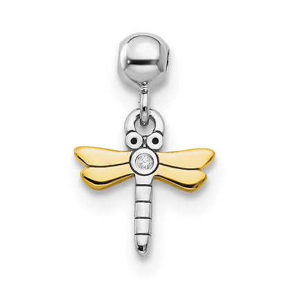 Sterling Silver Mio Memento Rhodium-Plated Gold-Tone Cz Dragonfly Charm