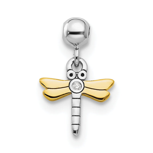 Sterling Silver Mio Memento Rhodium-Plated Gold-Tone Cz Dragonfly Charm