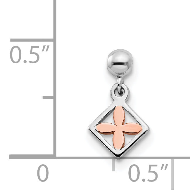 Sterling Silver Mio Memento Rhodium-Plated Rose-Tone Dangle Flower Charm