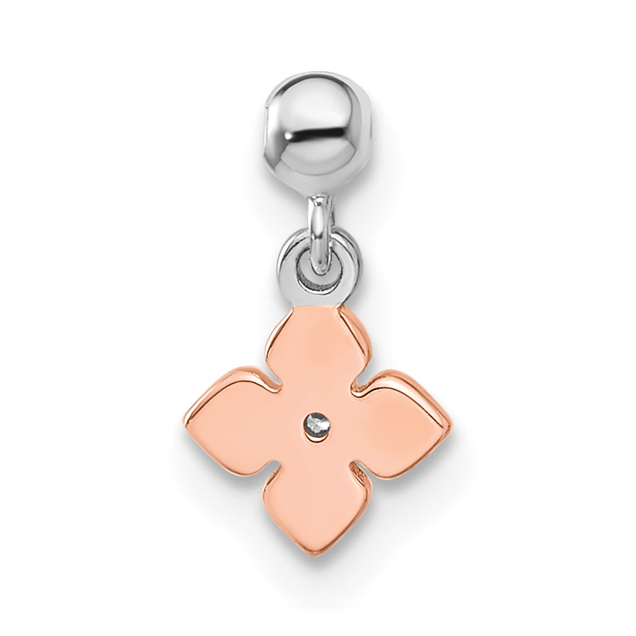 Sterling Silver Mio Memento Rhodium-Plated Rose-Tone Cz Flower Charm