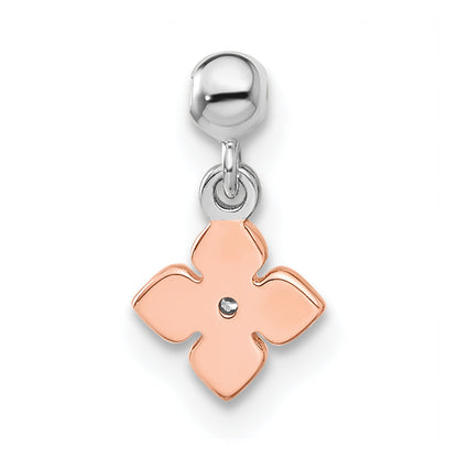 Sterling Silver Mio Memento Rhodium-Plated Rose-Tone Cz Flower Charm