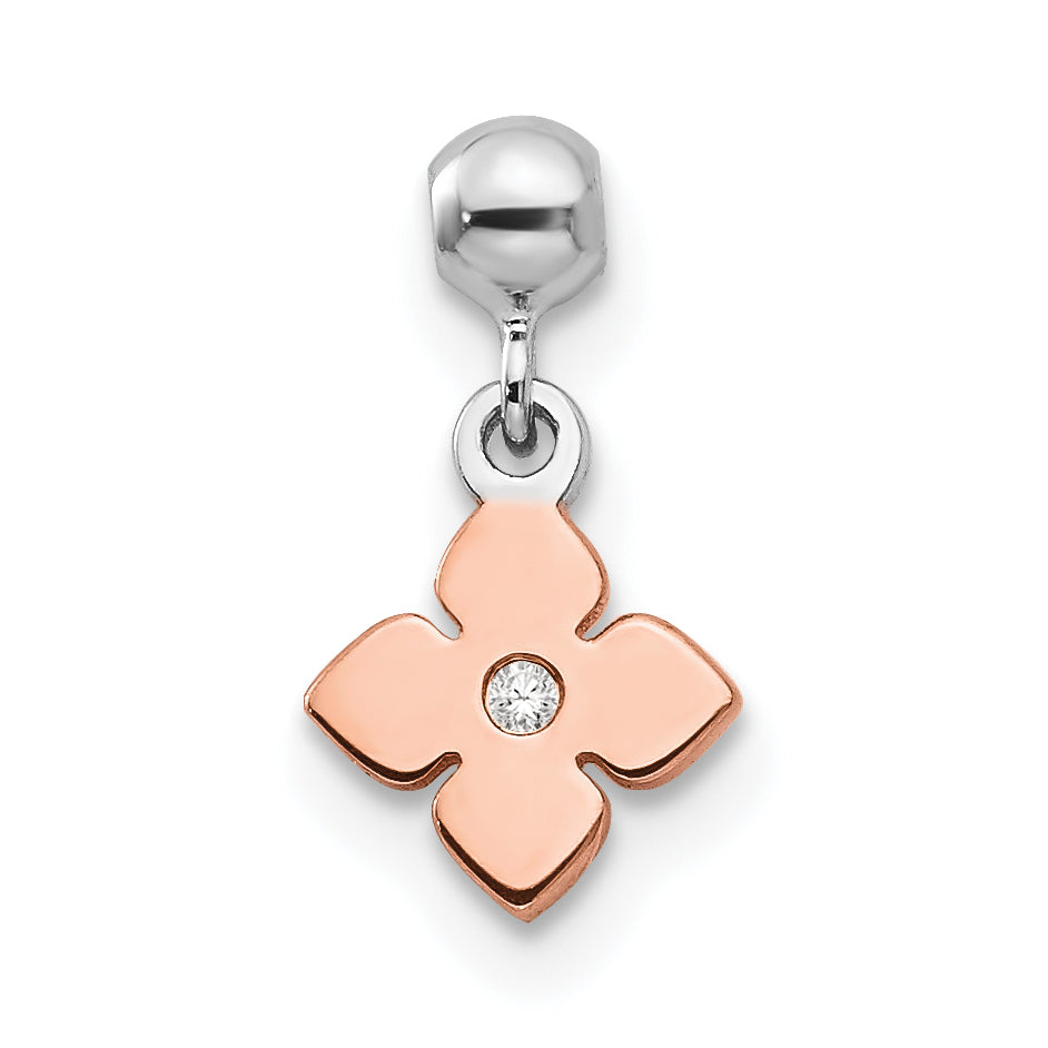 Sterling Silver Mio Memento Rhodium-Plated Rose-Tone Cz Flower Charm