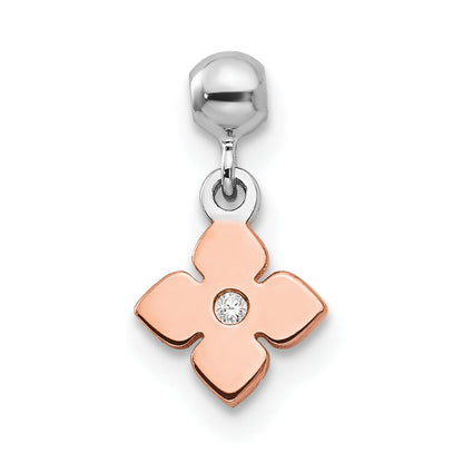 Sterling Silver Mio Memento Rhodium-Plated Rose-Tone Cz Flower Charm
