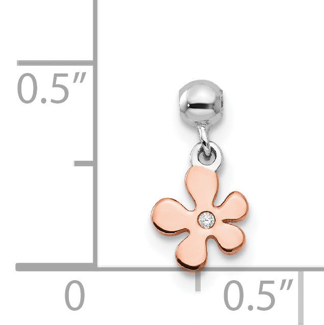 Sterling Silver Mio Memento Rhodium-Plated Rose-Tone Cz Flower Charm