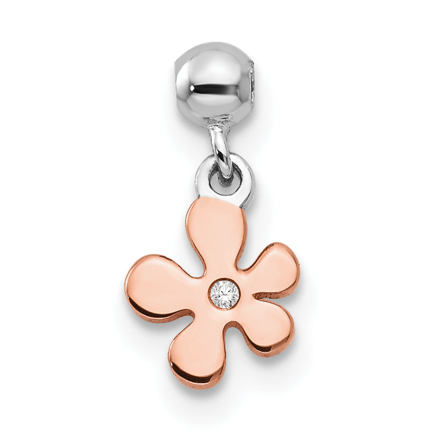 Sterling Silver Mio Memento Rhodium-Plated Rose-Tone Cz Flower Charm