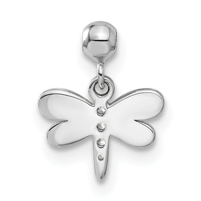 Sterling Silver Mio Memento Enamel Cz Dangle Dragonfly Charm