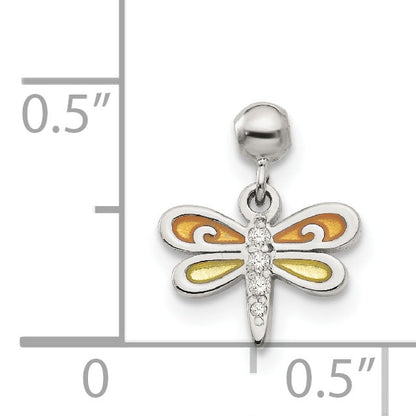 Sterling Silver Mio Memento Enamel Cz Dangle Dragonfly Charm