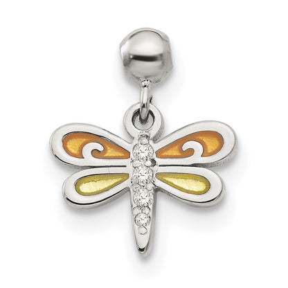 Sterling Silver Mio Memento Enamel Cz Dangle Dragonfly Charm