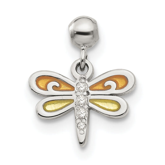 Sterling Silver Mio Memento Enamel Cz Dangle Dragonfly Charm