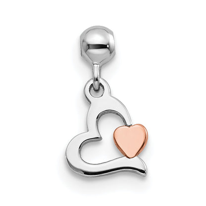 Sterling Silver Mio Memento Rhodium-Plated Rose-Tone Dangle Heart Charm