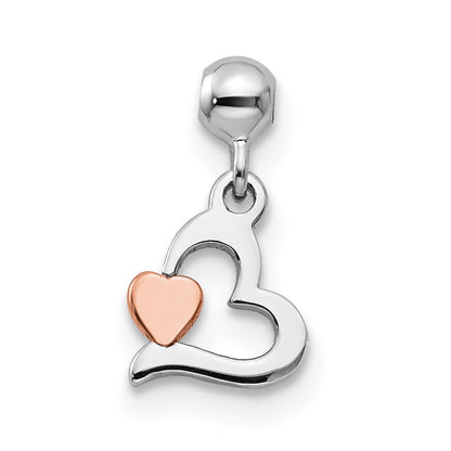 Sterling Silver Mio Memento Rhodium-Plated Rose-Tone Dangle Heart Charm