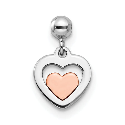Sterling Silver Mio Memento Rhodium-Plated Rose-Tone Dangle Heart Charm