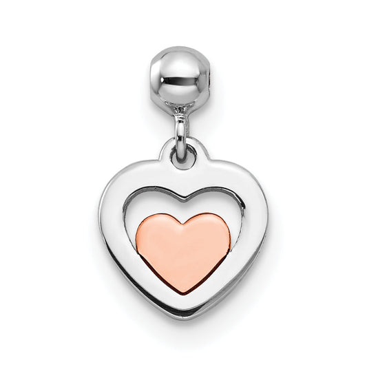 Sterling Silver Mio Memento Rhodium-Plated Rose-Tone Dangle Heart Charm