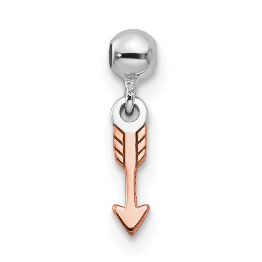 Sterling Silver Mio Memento Rhodium-Plated Rose-Tone Dangle Arrow Charm