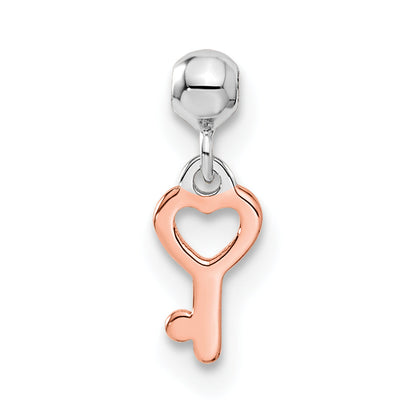 Sterling Silver Mio Memento Rhodium-plated Rose-tone Dangle Heart Key Charm