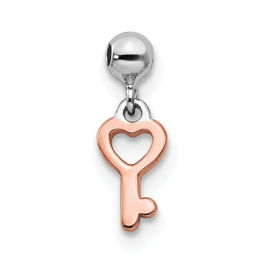 Sterling Silver Mio Memento Rhodium-plated Rose-tone Dangle Heart Key Charm