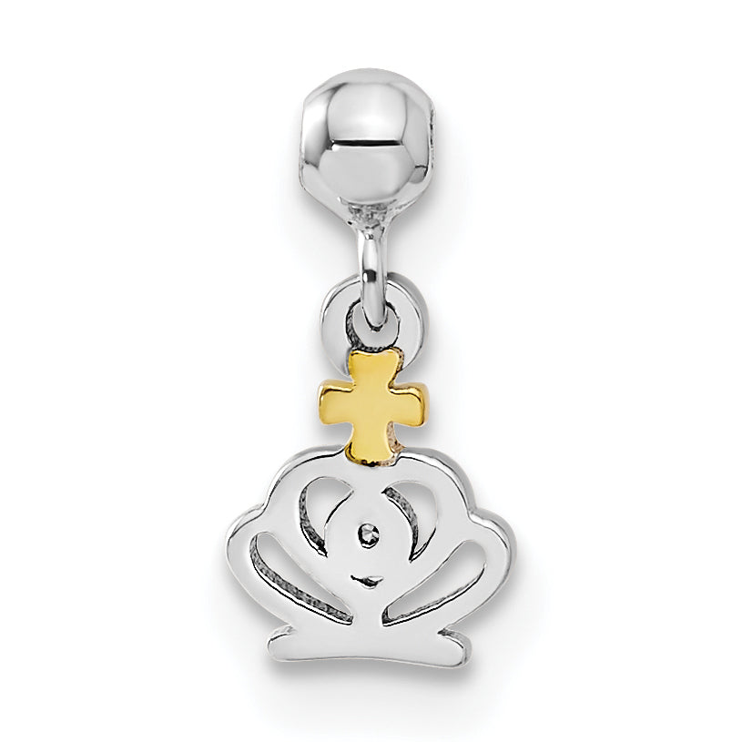 Sterling Silver Mio Memento Rhodium-Plated Gold-Tone Cz Dangle Crown Charm