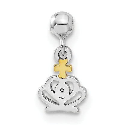 Sterling Silver Mio Memento Rhodium-Plated Gold-Tone Cz Dangle Crown Charm