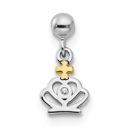 Sterling Silver Mio Memento Rhodium-Plated Gold-Tone Cz Dangle Crown Charm